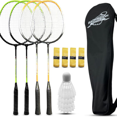 Magicorange Badminton Rackets Set of 4 for Outdoor Backyard Games, Including 4 Racquets,4 Shuttlecocks, 4 Replacement Grip Tapes & 1 Carry Bag