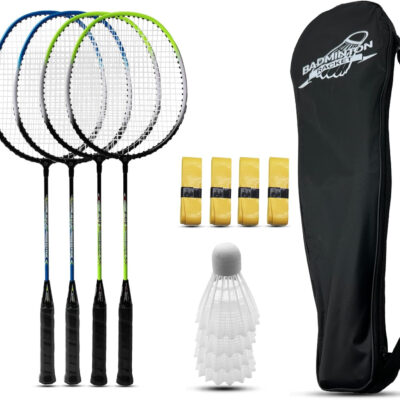 Magicorange Badminton Rackets Set of 4 for Outdoor Backyard Games, Including 4 Racquets,4 Shuttlecocks, 4 Replacement Grip Tapes & 1 Carry Bag