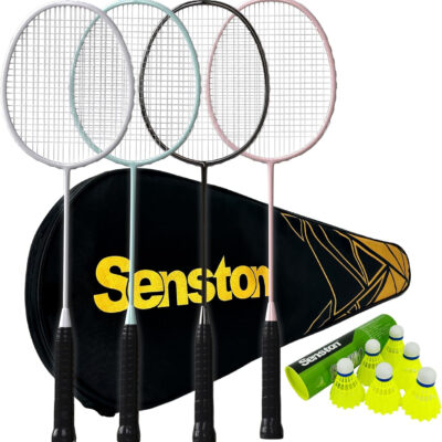 689a46f3be54dc8576b9b4d2343450d2a442f9618b62eddb6514a.jpg Senston Professional Badminton Rackets Set of 4 - Carbon Fiber, 6 Shuttlecocks, 4 Grips & Bag for Backyard Games | 90g Lightweight