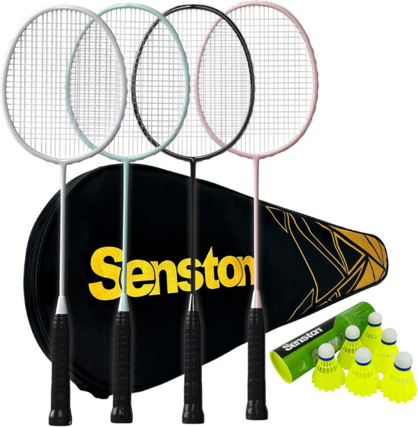 689a46f3be54dc8576b9b4d2343450d2a442f9618b62eddb6514a.jpg Senston Professional Badminton Rackets Set of 4 - Carbon Fiber, 6 Shuttlecocks, 4 Grips & Bag for Backyard Games | 90g Lightweight