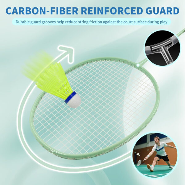 689a470132f97b8b3e0e682f34eec2cdd0cfdb5d6d425b6b8f1f8.jpg Senston Professional Badminton Rackets Set of 4 - Carbon Fiber, 6 Shuttlecocks, 4 Grips & Bag for Backyard Games | 90g Lightweight