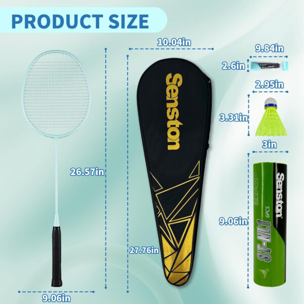 689a470452e89eb5445ad28218cb1fcabd9fd8c7c3964ec2e0f01.jpg Senston Professional Badminton Rackets Set of 4 - Carbon Fiber, 6 Shuttlecocks, 4 Grips & Bag for Backyard Games | 90g Lightweight