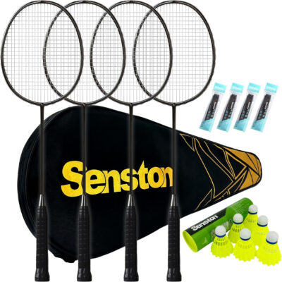 689a4706a15a41df2240f71316bec60962c1b1b9fd6a172e4c849.jpg Senston Professional Badminton Rackets Set of 4 - Carbon Fiber, 6 Shuttlecocks, 4 Grips & Bag for Backyard Games | 90g Lightweight