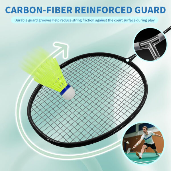 689a470a2e58abc8c0d59e81a8e2b2b7003fc3f871720330902d6.jpg Senston Professional Badminton Rackets Set of 4 - Carbon Fiber, 6 Shuttlecocks, 4 Grips & Bag for Backyard Games | 90g Lightweight