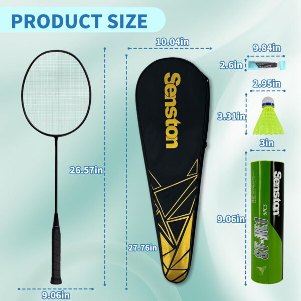 689a470d9bbee2c1dd1425862f4395ffbfb032e0ed42390e9a311.jpg Senston Professional Badminton Rackets Set of 4 - Carbon Fiber, 6 Shuttlecocks, 4 Grips & Bag for Backyard Games | 90g Lightweight