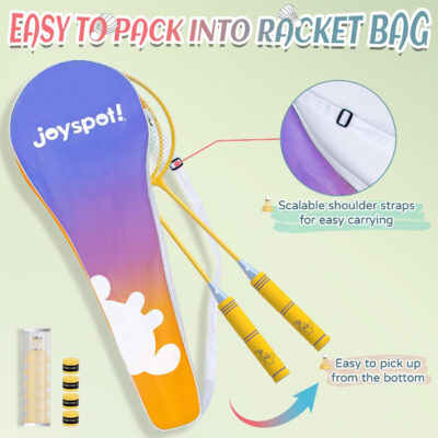 689a47c4f0d44e2c555367ef860405ea49b9da9276840b9f8d16b.jpg Badminton Rackets Set of 4 for Outdoor Backyard Games,Including 4 Rackets, 6 Nylon Shuttlecocks, 4 Replacement Grip Tapes and 1 Carrying Bag, Lightweight Badminton Racquets for Kids Adults Beginners