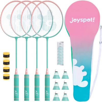 689a47c990293e1e1b794bef6d0d525a00e7af25064a310b1c8a7.jpg Badminton Rackets Set of 4 for Outdoor Backyard Games,Including 4 Rackets, 6 Nylon Shuttlecocks, 4 Replacement Grip Tapes and 1 Carrying Bag, Lightweight Badminton Racquets for Kids Adults Beginners