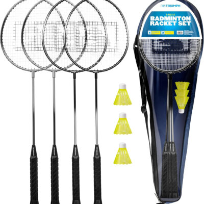 Triumph Sports 4-Player Badminton Set with 4 Rackets, 3 Shuttlecocks and 1 Carry Case, Black