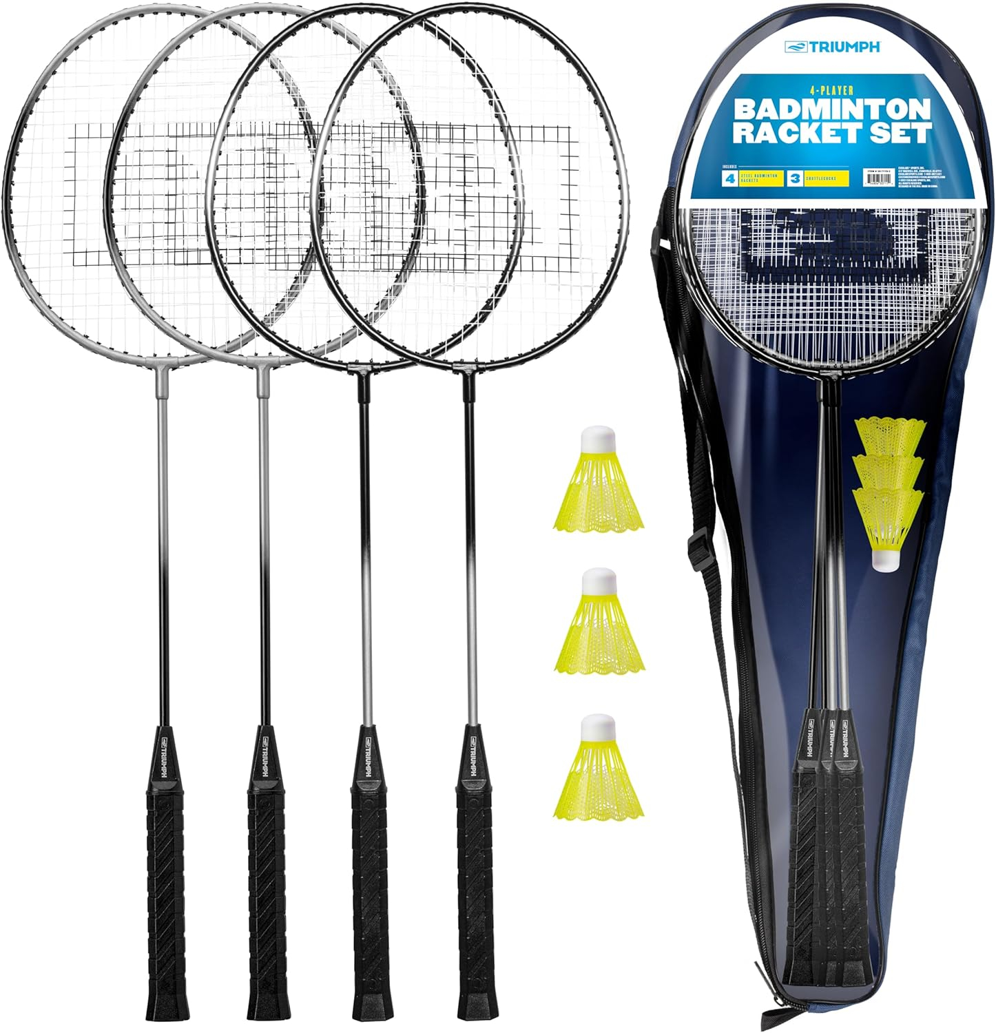 689a47f74539fa830a99911ebd8d293efc824ac62dbd0fbb477a2.jpg Triumph Sports 4-Player Badminton Set with 4 Rackets, 3 Shuttlecocks and 1 Carry Case, Black