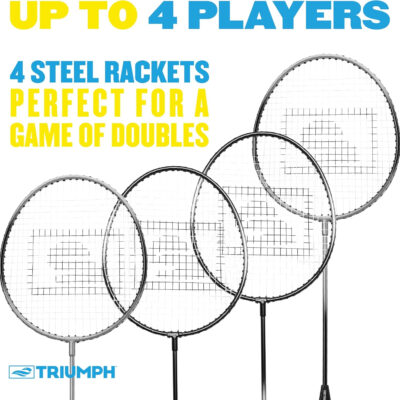 Triumph Sports 4-Player Badminton Set with 4 Rackets, 3 Shuttlecocks and 1 Carry Case, Black