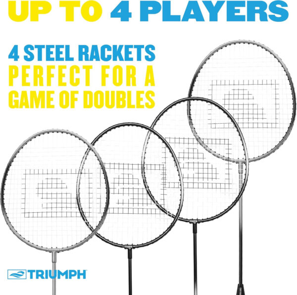 Triumph Sports 4-Player Badminton Set with 4 Rackets, 3 Shuttlecocks and 1 Carry Case, Black