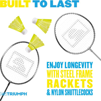 Triumph Sports 4-Player Badminton Set with 4 Rackets, 3 Shuttlecocks and 1 Carry Case, Black