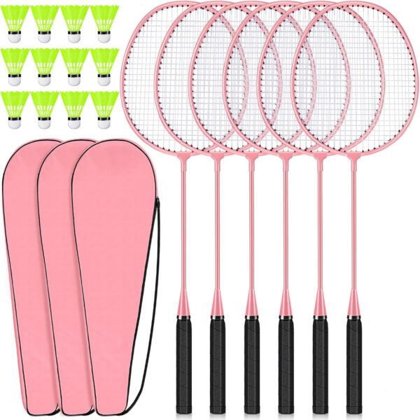 689a4823b391795365088d50628b0b2499ac4190dd672477d7317.jpg 6 Packs Badminton Rackets Set Include 6 Lightweight Rackets 12 Nylon Plastic Shuttlecocks 3 Carrying Bags for Summer Outdoor Backyard Games Sports Beginners Adults
