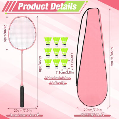 689a4824ef7d9d78276f9744e1dee5c0d0e209ec1cb059ee972b1.jpg 6 Packs Badminton Rackets Set Include 6 Lightweight Rackets 12 Nylon Plastic Shuttlecocks 3 Carrying Bags for Summer Outdoor Backyard Games Sports Beginners Adults