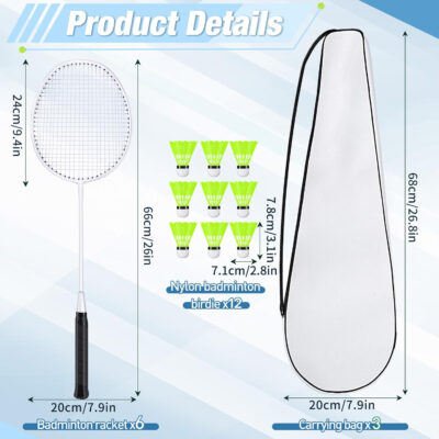 689a482c8c7792c5b6a654b63ab0374c237080a950e949e69fc5a.jpg 6 Packs Badminton Rackets Set Include 6 Lightweight Rackets 12 Nylon Plastic Shuttlecocks 3 Carrying Bags for Summer Outdoor Backyard Games Sports Beginners Adults