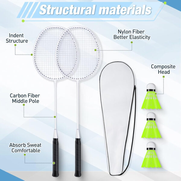 689a482d88c2842cea6128fb23b35891ad6710329e43640fb1812.jpg 6 Packs Badminton Rackets Set Include 6 Lightweight Rackets 12 Nylon Plastic Shuttlecocks 3 Carrying Bags for Summer Outdoor Backyard Games Sports Beginners Adults