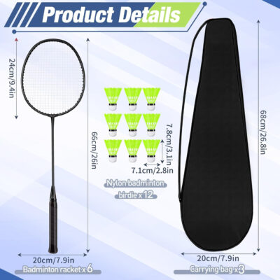 689a483495accd484a1564e7f33041eece85e67adf0d2c0abc5d8.jpg 6 Packs Badminton Rackets Set Include 6 Lightweight Rackets 12 Nylon Plastic Shuttlecocks 3 Carrying Bags for Summer Outdoor Backyard Games Sports Beginners Adults