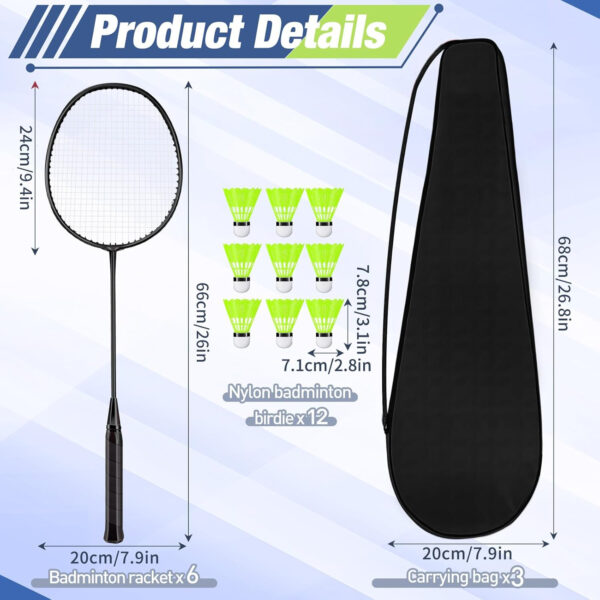689a483495accd484a1564e7f33041eece85e67adf0d2c0abc5d8.jpg 6 Packs Badminton Rackets Set Include 6 Lightweight Rackets 12 Nylon Plastic Shuttlecocks 3 Carrying Bags for Summer Outdoor Backyard Games Sports Beginners Adults
