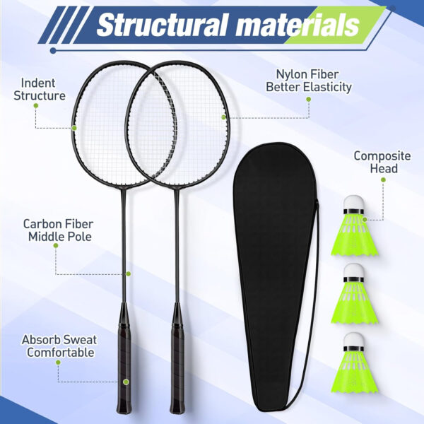 689a4835ad46c37f03747ed5560f74e294c486f4bf876d950130f.jpg 6 Packs Badminton Rackets Set Include 6 Lightweight Rackets 12 Nylon Plastic Shuttlecocks 3 Carrying Bags for Summer Outdoor Backyard Games Sports Beginners Adults