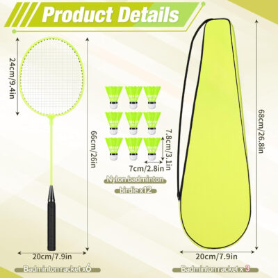 689a483d4eb1d24989de15c8a1811b5daeeafe83fa197c0d9f149.jpg 6 Packs Badminton Rackets Set Include 6 Lightweight Rackets 12 Nylon Plastic Shuttlecocks 3 Carrying Bags for Summer Outdoor Backyard Games Sports Beginners Adults