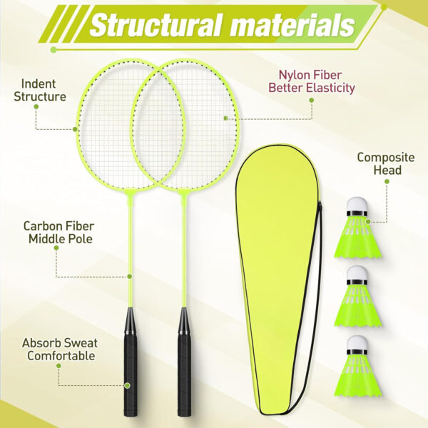 689a483eaef64872a96c192c11d545aac270c9f627da3d6e0bb4e.jpg 6 Packs Badminton Rackets Set Include 6 Lightweight Rackets 12 Nylon Plastic Shuttlecocks 3 Carrying Bags for Summer Outdoor Backyard Games Sports Beginners Adults