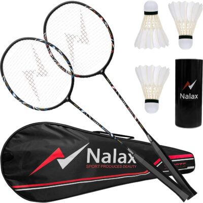 689a4851abce8bfe55f4c611842eec1197f46fb10fb897125bc59.jpg Nalax Badminton Set,2 Player Badminton Rackets Carbon Fiber Badminton Racquet with 3 Shuttlecocks and 1 Carrying Bag,Badminton Backyard Games for Outdoor,Garden,Beach,Family Fun Game