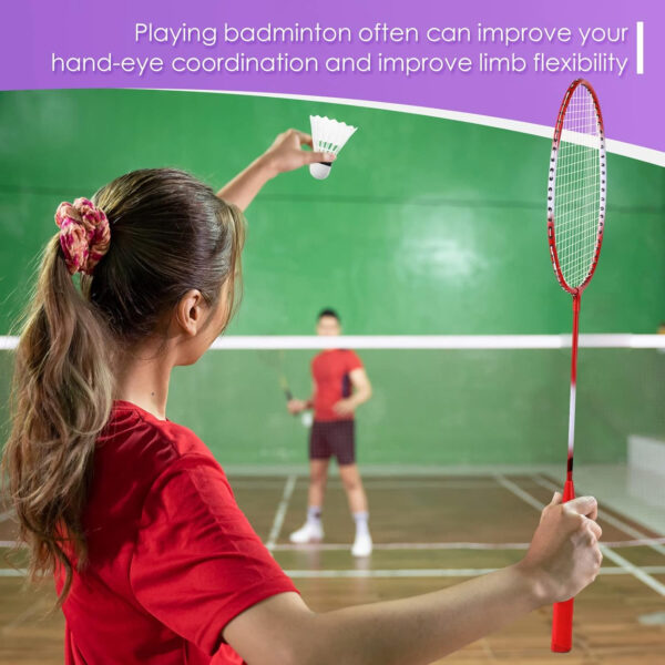 689a488cc4e672ddffd03d5b2f218be1b29bca0c60dba15786440.jpg Meooeck 12 Pcs Badminton Rackets Set for Adults and Teenagers Badminton Set with 12 Pcs Nylon Shuttlecocks for Backyard Gym Beach Outdoor Games, Red, Purple and Blue