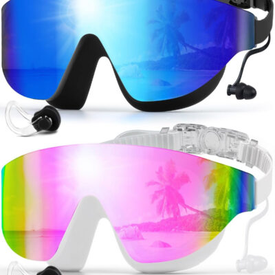 Swim Goggles, Frameless Wide View Swimming Goggles, Anti-Fog Anti-UV No Leaking Pool Goggles for Men Women Adult