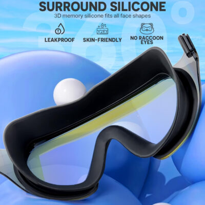 Swim Goggles, Frameless Wide View Swimming Goggles, Anti-Fog Anti-UV No Leaking Pool Goggles for Men Women Adult