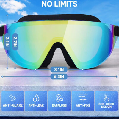 Swim Goggles, Frameless Wide View Swimming Goggles, Anti-Fog Anti-UV No Leaking Pool Goggles for Men Women Adult