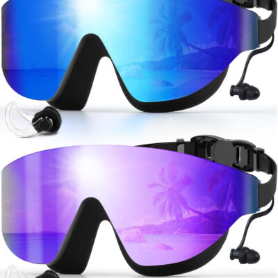 Swim Goggles, Frameless Wide View Swimming Goggles, Anti-Fog Anti-UV No Leaking Pool Goggles for Men Women Adult