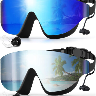 Swim Goggles, Frameless Wide View Swimming Goggles, Anti-Fog Anti-UV No Leaking Pool Goggles for Men Women Adult