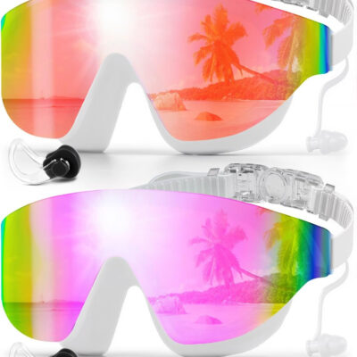 Swim Goggles, Frameless Wide View Swimming Goggles, Anti-Fog Anti-UV No Leaking Pool Goggles for Men Women Adult