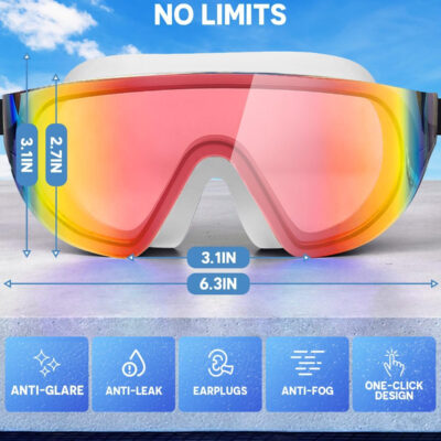 Swim Goggles, Frameless Wide View Swimming Goggles, Anti-Fog Anti-UV No Leaking Pool Goggles for Men Women Adult