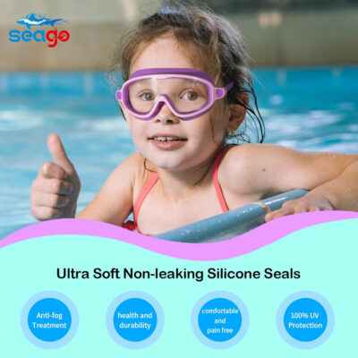 Seago Swim Goggles 2 Pack Anti-Fog Anti-UV Wide View Swimming Goggles for Kids 3-14