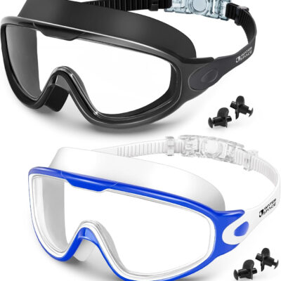 Swim Goggles 2 Pack for Adult Men Women, Anti-fog UV Protection No Leak 180° Wide View Clear Vision Pool Goggles