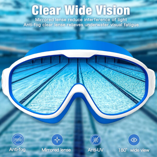Swim Goggles 2 Pack for Adult Men Women, Anti-fog UV Protection No Leak 180° Wide View Clear Vision Pool Goggles