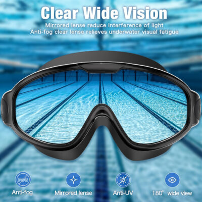 Swim Goggles 2 Pack for Adult Men Women, Anti-fog UV Protection No Leak 180° Wide View Clear Vision Pool Goggles