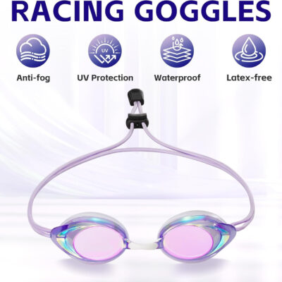 Racing Swim Goggles 2 Pack for Adult Men Women 180° Panoramic Clear View Bungee Strap Swimming Goggles No Leaking