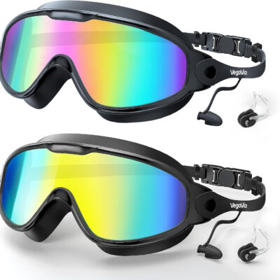 Adult Swim Goggles 2 Pack, Anti-Fog 180° Wide View UV Protection Pool Swimming Goggles for Adult Youth Men Women
