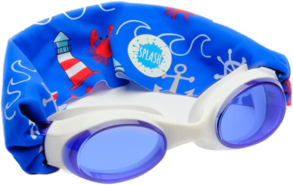 Splash Place SWIM GOGGLES with Fabric Strap - Adult & Kids Swim Goggles - BLUES & GREENS