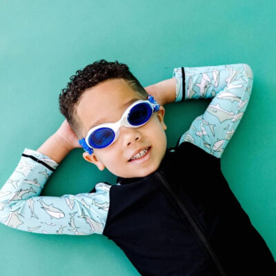 Splash Place SWIM GOGGLES with Fabric Strap - Adult & Kids Swim Goggles - BLUES & GREENS