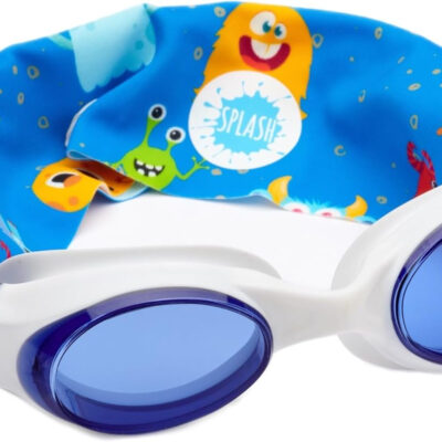 Splash Place SWIM GOGGLES with Fabric Strap - Adult & Kids Swim Goggles - BLUES & GREENS
