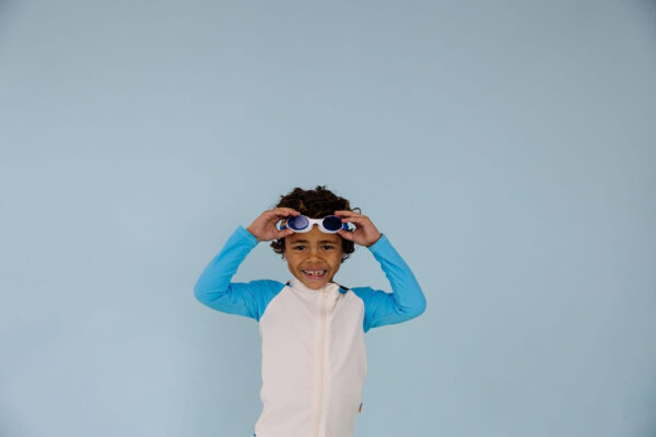 Splash Place SWIM GOGGLES with Fabric Strap - Adult & Kids Swim Goggles - BLUES & GREENS