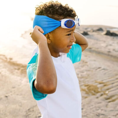 Splash Place SWIM GOGGLES with Fabric Strap - Adult & Kids Swim Goggles - BLUES & GREENS