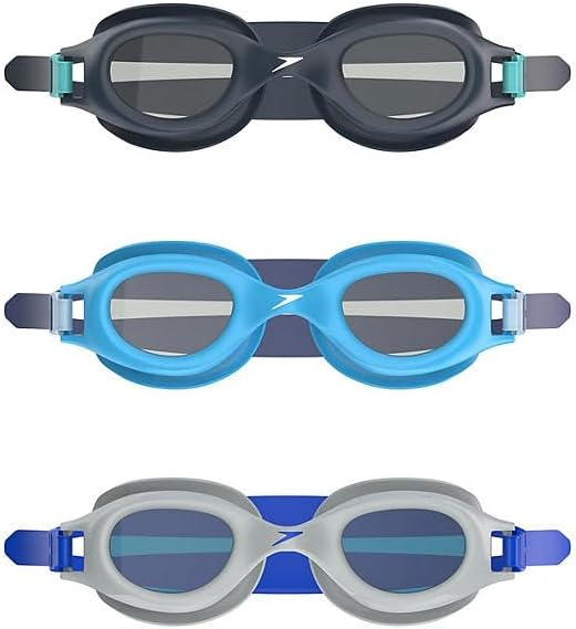 Speedo Adult Swim Goggles 3-Pack – Anti-Fog Lenses, 100% UV Protection, Leak-Proof Fit, Comfortable Split Strap, Ages 15+