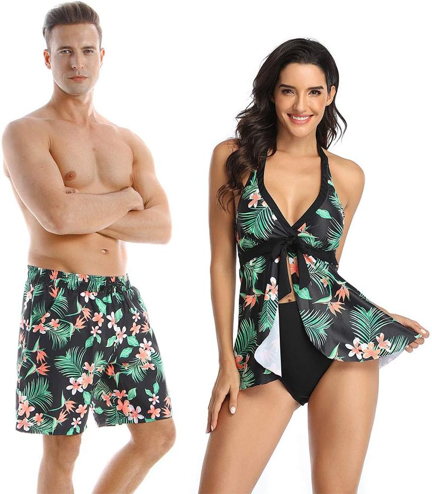Matching Swimsuit for Couples, Mens Swim Trunks Women Tankini Couples Matching Swimwear