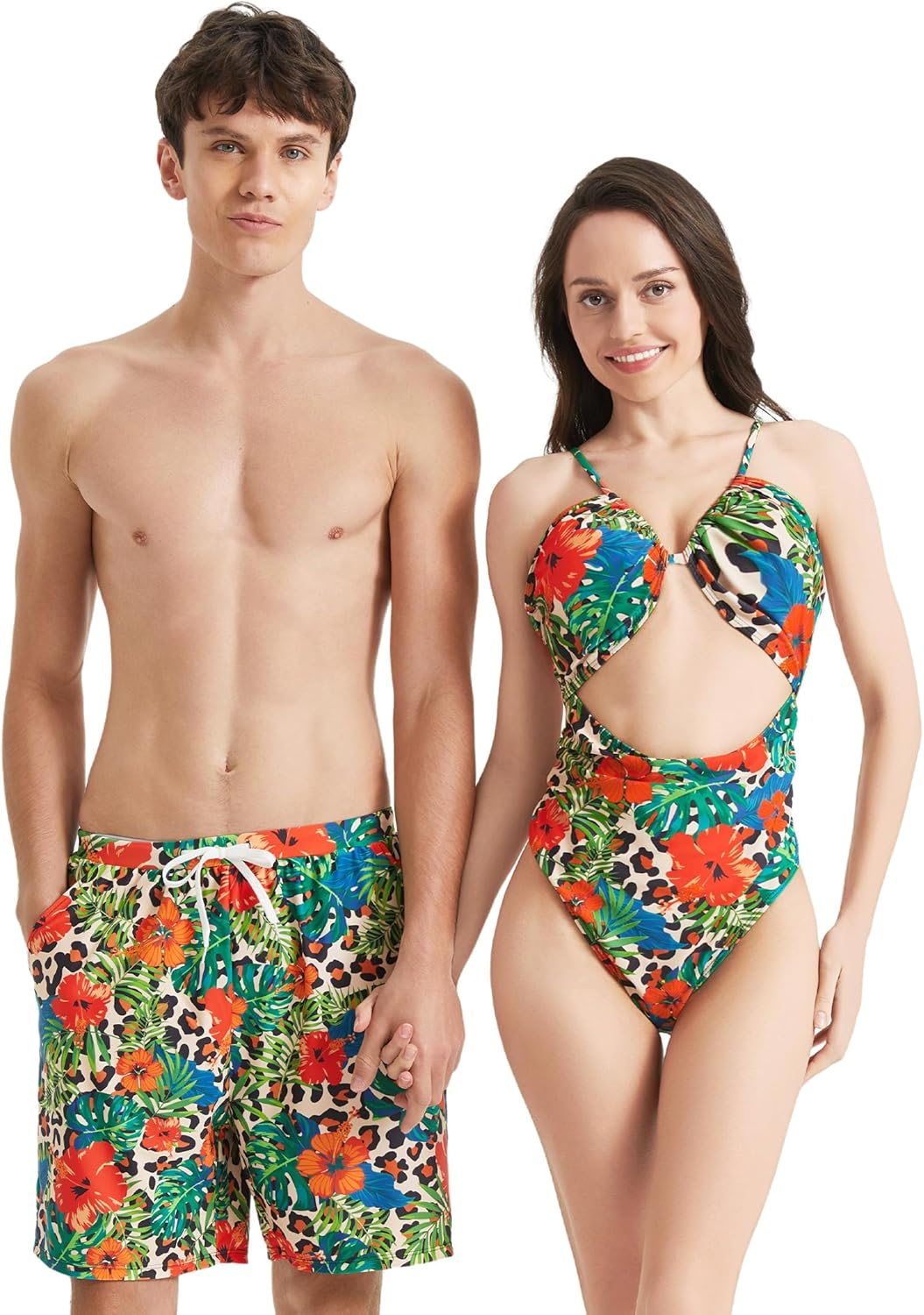 689a5261a5f459b542373d88f64e46847532871df3e4492eb1e90.jpg PATPAT Matching Swimsuits for Couples - One Piece Tummy Control High Waisted Bathing Suit and Swim Trunks Swimwear Set