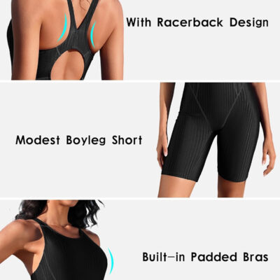 689a571fa4c095a798fbced78a9cfb9c21f8e4e957d476b4c153a.jpg beautyin Women's Boyleg One Piece Swimsuit Racerback Athletic Bathing Suit
