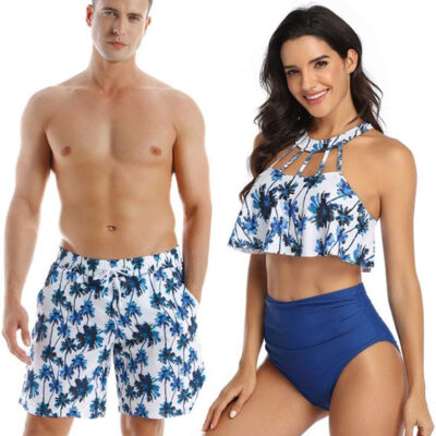 689a582e1ee894fa88c1307f182d766a6dd5196f4a20524b2de04.jpg Couples Matching Swimsuit High Waist, Blue Coconut Trees, Beach Bathing Matching Swimwear